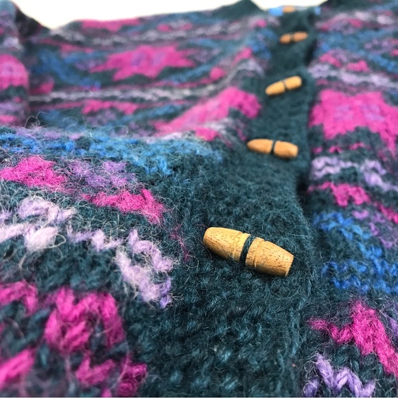 SOLD - Newari Wool Nepal Hand Knit Heavy Cardigan Sweater w/ Pockets size M - Picture 8 of 16